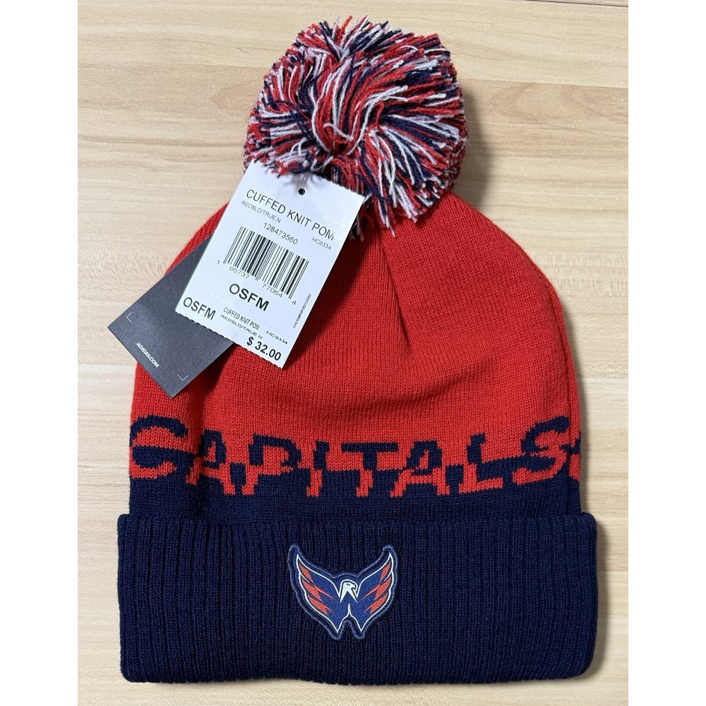 Washington Capitals Adidas Cold Ready Cuffed Knit Pom Beanie Hat HC9334 Size OS